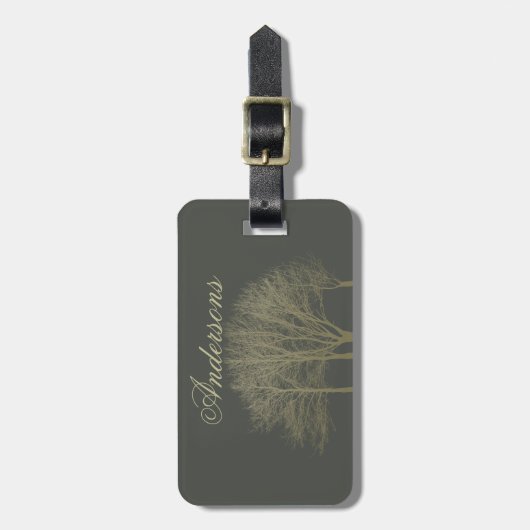 ELEGANTES GOLD FALL AUTUMN BAUM MONOGRAM GEPÄCKANHÄNGER (Vorderseite vertikal)