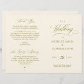 Elegantes Gold, faltbares Hochzeitsprogramm (Vorne/Hinten)