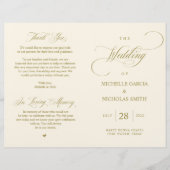 Elegantes Gold, faltbares Hochzeitsprogramm (Vorderseite)