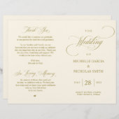 Elegantes Gold, faltbares Hochzeitsprogramm (Vorne/Hinten)