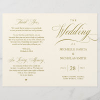 Elegantes Gold, faltbares Hochzeitsprogramm