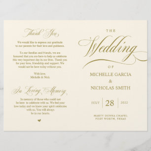 Elegantes Gold, faltbares Hochzeitsprogramm