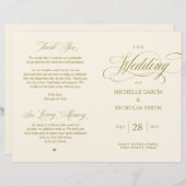 Elegantes Gold, faltbares Hochzeitsprogramm (Vorne/Hinten)