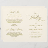 Elegantes Gold, faltbares Hochzeitsprogramm (Vorne/Hinten)