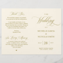 Elegantes Gold, faltbares Hochzeitsprogramm