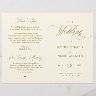 Elegantes Gold, faltbares Hochzeitsprogramm