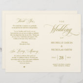 Elegantes Gold, faltbares Hochzeitsprogramm (Vorne/Hinten)