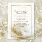 Elegantes Gold Feather Hochzeitsempfang Einladung