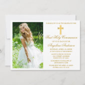 Elegantes Gold First Communion Foto Einladung (Vorderseite)