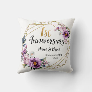 Elegantes Gold Floral 1. Hochzeitsjubiläum Kissen