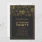 Elegantes Gold Floral 30. Geburtstag Party Einladung (Vorderseite)