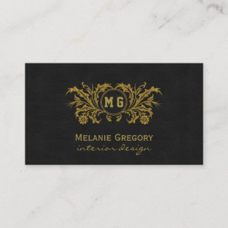 Elegantes Gold Floral Black Custom Monogram Visitenkarte