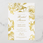 Elegantes Gold Floral Brautparty Folieneinladung (Vorderseite)