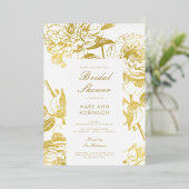 Elegantes Gold Floral Brautparty Folieneinladung (Stehend vorne)