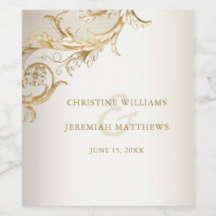 Elegantes Gold Floral Damask Shiny Sparklassi Weinetikett