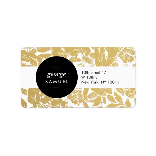 Elegantes Gold Floral Design mit feinem Schwarz Adressaufkleber (Vorne)