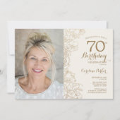 Elegantes Gold Floral Foto 70. Einladung (Vorderseite)