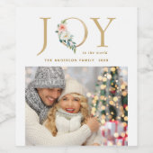 Elegantes Gold Floral Joy Holiday Foto Weinetikett (Einzelnes Label)