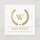 ELEGANTES GOLD FLORAL LAUREL WREATH ERSTE MONOGRAM QUADRATISCHE VISITENKARTE (Vorderseite)