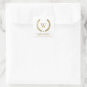 ELEGANTES GOLD FLORAL LAUREL WREATH ERSTE MONOGRAM QUADRATISCHER AUFKLEBER (Tasche)