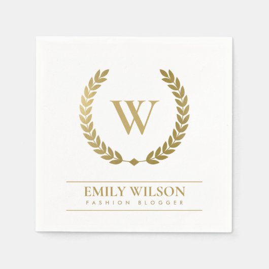 ELEGANTES GOLD FLORAL LAUREL WREATH ERSTE MONOGRAM SERVIETTE (Vorderseite)