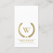 ELEGANTES GOLD FLORAL LAUREL WREATH ERSTE MONOGRAM VISITENKARTE (Vorderseite)