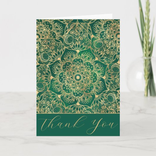 Elegantes Gold Floral Mandala Green Design Dankeskarte (Vorderseite)