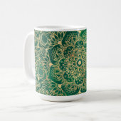 Elegantes Gold Floral Mandala Green Design Kaffeetasse (Vorderseite Links)