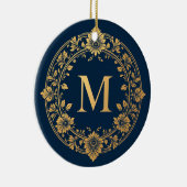 Elegantes Gold Floral Monogram Design Keramik Ornament (Rechts)