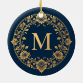 Elegantes Gold Floral Monogram Design Keramik Ornament (Hinten)