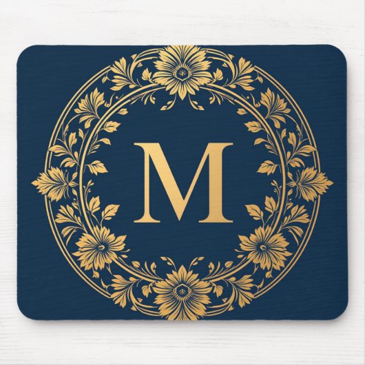 Elegantes Gold Floral Monogram Design Mousepad (Vorne)