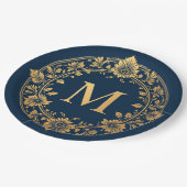 Elegantes Gold Floral Monogram Design Pappteller (Schrägansicht)