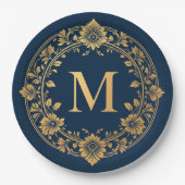 Elegantes Gold Floral Monogram Design Pappteller (Vorderseite)