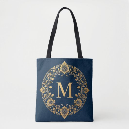 Elegantes Gold Floral Monogram Design Tasche (Vorderseite)