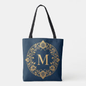 Elegantes Gold Floral Monogram Design Tasche (Rückseite)