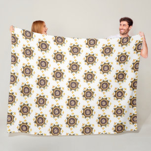 Elegantes Gold Floral Mosaik Muster auf Weiß Fleecedecke