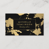 Elegantes Gold Floral Muster auf Black Designer Visitenkarte (Vorderseite)