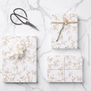 Elegantes Gold Floral Muster Geschenkpapier Set