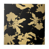 Elegantes Gold Floral Pattern Schwarz Fliese (Vorderseite)