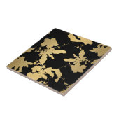 Elegantes Gold Floral Pattern Schwarz Fliese (Seite)