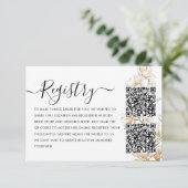 Elegantes Gold Floral Registry QR Code Brautparty Begleitkarte (Stehend Vorderseite)