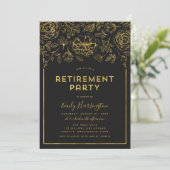 Elegantes Gold Floral Retirement Party Einladung (Stehend Vorderseite)