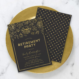 Elegantes Gold Floral Retirement Party Einladung