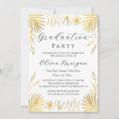 Elegantes Gold Floral Script Graduation Party Foto Einladung (Vorderseite)