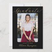 Elegantes Gold Floral Script Graduation Party Foto Einladung (Rückseite)