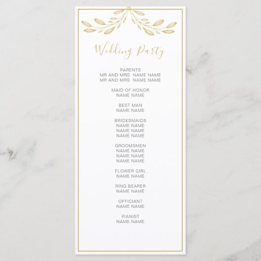 Elegantes Gold Floral Script Simple Wedding Progra Programm (Rückseite)