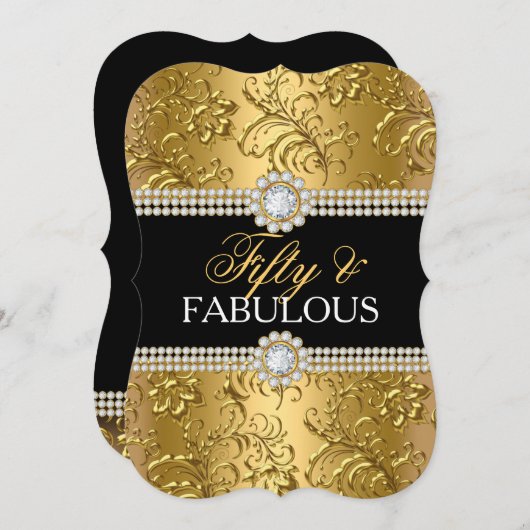 Elegantes Gold Floral Swirl 50 und fabelhaftes Par Einladung (Vorne/Hinten)