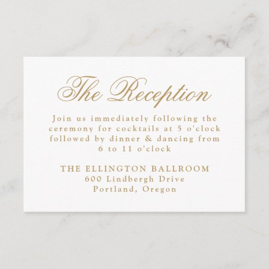 Elegantes Gold Floral Wappen Hochzeit Empfang Begleitkarte (Vorderseite)