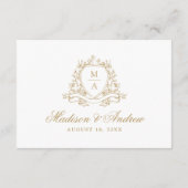 Elegantes Gold Floral Wappen Hochzeit Empfang Begleitkarte (Rückseite)