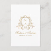 Elegantes Gold Floral Wappen Hochzeiten Details Begleitkarte (Rückseite)